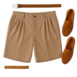 IZOD Mens Pleated Khaki Chino Shorts Size 36 Classic Fit Neutral Tan Summer EUC